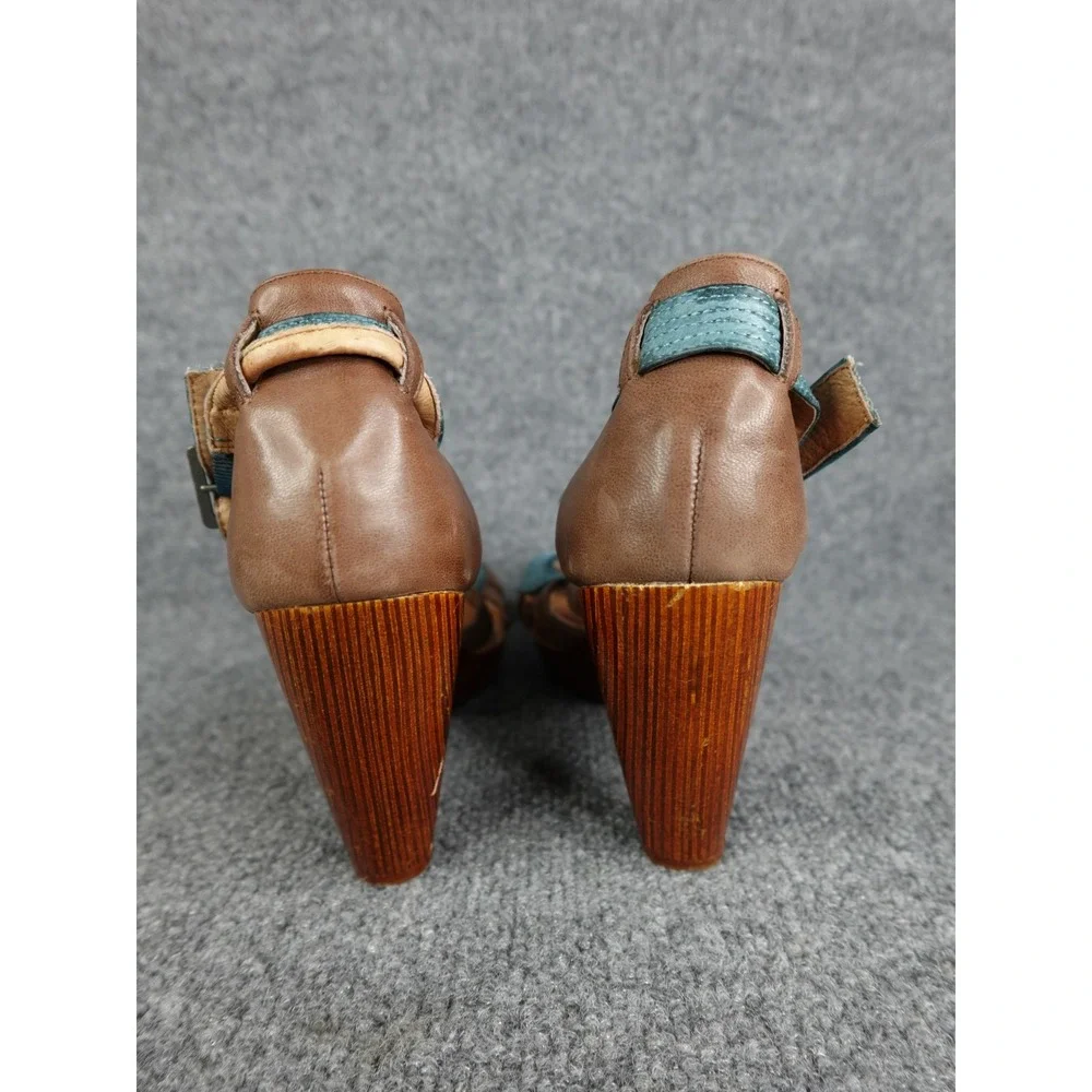 Miz Mooz Petra Soho Retro Mary Jane Blue/Brown Leather Womens Heel Shoes Size 10